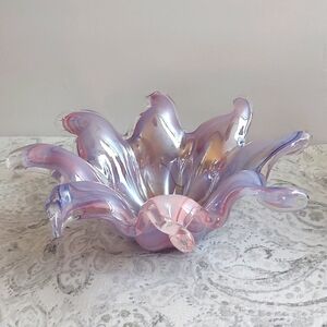 Goddess Complex Pink Art Glass Candy Trinket Dish Pink & Blue